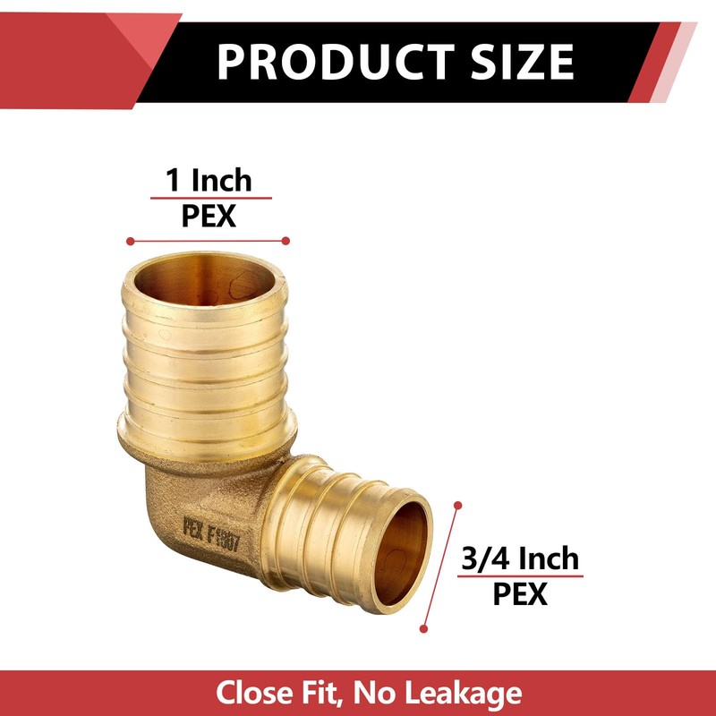3-Pack EFIELD 3/4" Pex x 1" Pex Reducing Elbow Brass