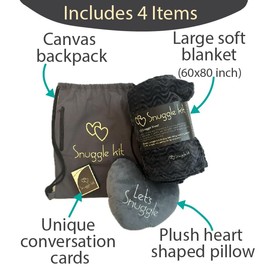 Snuggle Kit Fleece Blanket - Date Night Conversation Cards & Pillow Included - Perfect Romantic Couple Cuddle Present for Anniversary, Newlyweds, or Grandparents - Queen Size - Gray