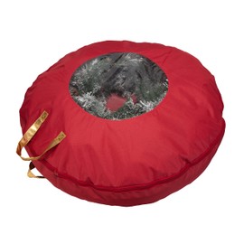 Simplify 36 Inch Wreath Bag | Christmas Storage | Holiday Decorations | Round Zippered Bag | Protects Wreathes | Heavy Duty | Collapsible | Red