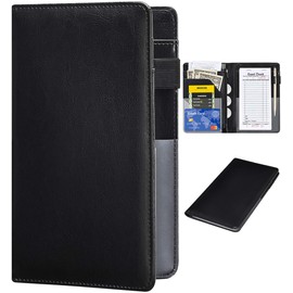 Server Books for Waitress - Leather Waiter Book Server Wallet with Zipper, Cute Waitstaff Organizer with Money Pocket Fit Server Apron（Classic Black）