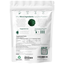 Micro Ingredients Organic Spirulina Powder, 1lb | Blue-Green Algae, Rich in Vegan Protein, Vitamins & Minerals | Source of Natural Chlorophyll & Enzymes | Non-GMO, Gluten-Free, No Additives