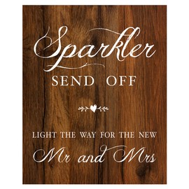 Sparkler Send Off Sign for Wedding, Rustic Wood Look On Linen Textured Thick Cardstock, Sparkler Exit Signs For Reception