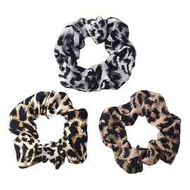 Leopard Print Hair Scrunchies Ponytail Holders for Girls Women Leopard Print Hair Accessories for Women Cheetah Scrunchie Hair Ties Bobbles for Girls Cow Cheetah Headwear for Styling 3Pcs