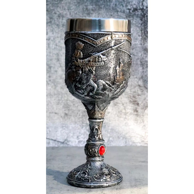 Medieval Castle Jostling Knights On Horse King's Tournament Wine Goblet