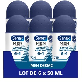 SANEX - Dermo Men Active Control 72 h Antiperspirant for men – powerful protection against sweat and odours – immediate feeling of nourished skin – does not contain alcohol - pack 6x50 ml