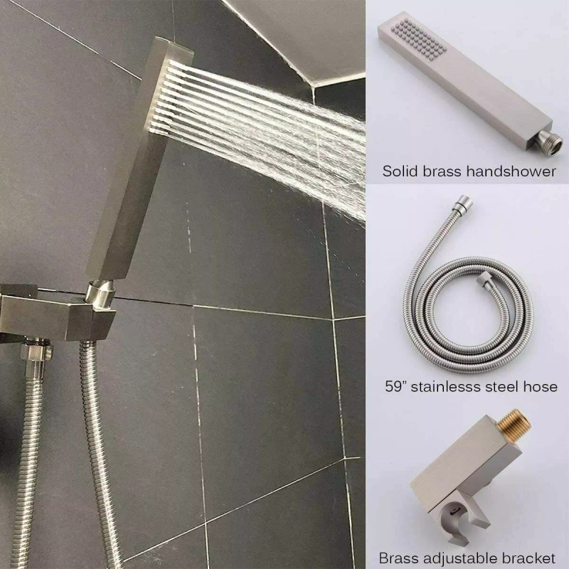 Iriber Brushed Nickel Shower Faucet Set 8-inch Rainfall Head Combo