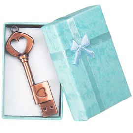 BorlterClamp Cute Memory Stick 32GB USB Flash Drive with Gift Box, Retro Metal Heart Key Shaped Pendrive