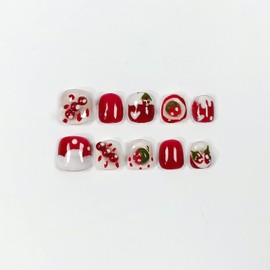 TENPAL Handmade Press on Nails for 3-12 Year Olds Girls,Resuable Gel Fake Nails with Tools for Children,Cute Nails with Lovely Strawberry Designs,Short Nails for Girls Kids Nail Art 10pcs Size(XS)