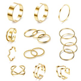 Kakonia 17Pcs Knuckle Rings for Women Silver/Gold Stainless Steel Plain Band Twist Open Rings Set Simple Stacking Midi Thumb Finger Rings
