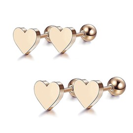 TTPSRY Women's Earrings 6 mm and 8 mm Nickel-Free Hypoallergenic Petite Heart-Shaped Stud Earrings Fashion Jewellery Unisex Black Silver Gold Rose Gold Colourful Earrings Pack of 2, Stainless Steel