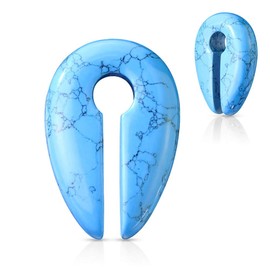 Pierced Owl Turquoise Semi Precious Stone Keyhole Hanging Gauge Stretcher Plug Earrings, Sold as a Pair (8mm (0GA))