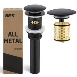 KES Bathroom Sink Drain with Overflow, All Metal Pop Up Drain for Bathroom Sink Stopper with Strainer Basket Hair Catcher Anti Clog Rustproof Matte Black, S2018A-BK