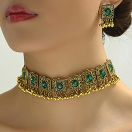 Indian Jewelry Set for Women with Choker Necklace and Dangling Jhumka Earrings Traditional Indian Outfits Accessories Indian Jewelry Gifts