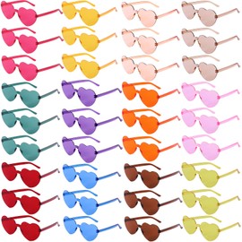 weilaga 36 Pack Heart Shaped Rimless Sunglasses Bulk Set - 12 Colors Unisex for Parties, Events, Group Activities, Lightweight & Trendy Accessories