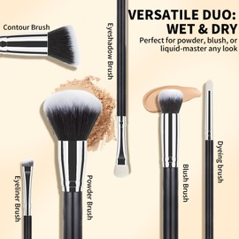 6 Pcs Professional Makeup Brush Set Premium Synthetic Kabuki Foundation Powder Concealer Blending Eyeshadow Makeup Brushes Kit for Face Eyes Makeup Application, Vegan,Cruelty Free