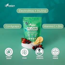 FLOW – Electrolitos con Sodio Potasio Magnesio y Calcio – Con Vitamina C Zinc Inulina y Cordyceps – Hidratación Diaria – 30 Sobres de 5 g