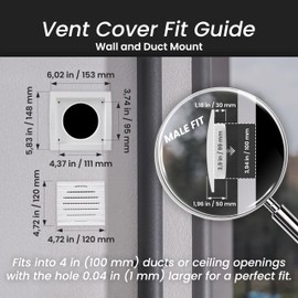 Repa Market 4 Inch White Dryer Vent Hood/Duct Cover for Walls/ABS Plastic Louvered Air Grille with Built-In Mesh Screen/Exhaust and Dryer Vent Covers for Indoor & Outdoor Use
