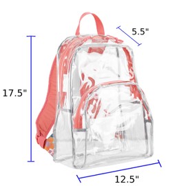 Eastsport Clear Backpack See Through Transparent Heavy Duty for Travel, Security, Airports, Hiking, Cycling, Sporting Events Orange Coral Flowers
