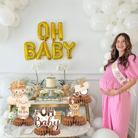 Baby Shower Decorations Honeycomb Centrepieces, LMSHOWOWO 9PCS Teddy Bear Gender Reveal Table Centerpiece Toppers for Baby Boys Girls Pregnancy Announcement Gender Reveal Party Favor Supplies