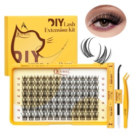 QUEWEL DIY Lash Extension Kit, 84 Pieces, Cluster Lashes, 10-16 mm, Puppy Eye Eyelash Extensions with Eyelash Tools, Fluffy Eyelashes Creates Natural and Charming Puppy Eye Makeup (Puppies)