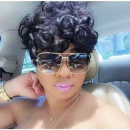 HOTKIS Short Curly Wigs for Black Women Short Black Synthetic Curly Hair Wigs Heat Resistant Fiber Pixie Cut Wig for African Americans