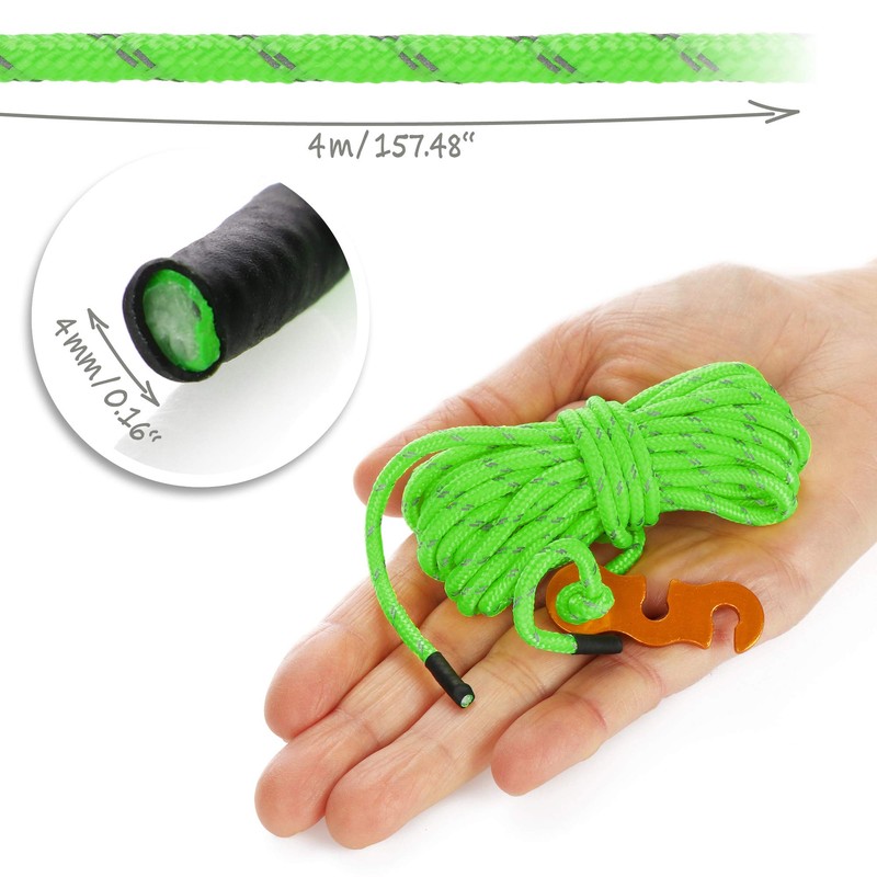 COM-FOUR® 4x guy ropes, each 4m for camping, reflective in