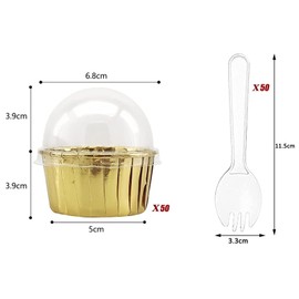 Moldes para Panqué,Moldes Para Magdalenas Con Tapas,50 Juegos De 80 Ml De Tazas Grandes Para Hornear Con Cucharas,Copa para Magdalenas,Vasos Grandes para Magdalenas,con Cucharas,para Hornear,Magdalena