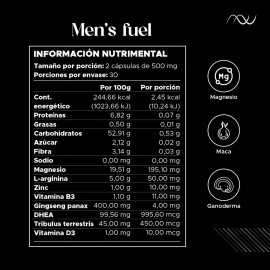 Mens Fuel - Rhodiola, L-arginina, Magnesio, Maca, Zinc, Vitamina B3 Y D3 Mens Fuel Cpsulas Nutrinova Energa Masculina, Rendimiento Fsico Y Vitalidad  