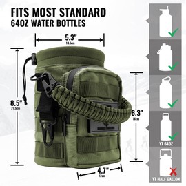 NATURE PIONEOR 32 64 128oz Tactical Water Bottle Pouch, Multi-Function Tactical Water Bottle Bag with Adjustable Shoulder Strap, Half/One Gallon Molle Strap Carrier Holder