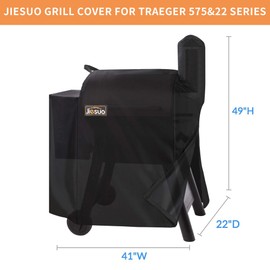 Jiesuo Grill Cover for Traeger 22 & Pro 575 Series Grills, Heavy Duty Waterproof Wood Pellet Grill Cover, Special Zipper Design