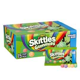 SKITTLES GUMMIES Sour Gummy Candy, Share Size Tart Sour Candy, 3 Oz Candy Bags, 45 Oz (Pack of 15)