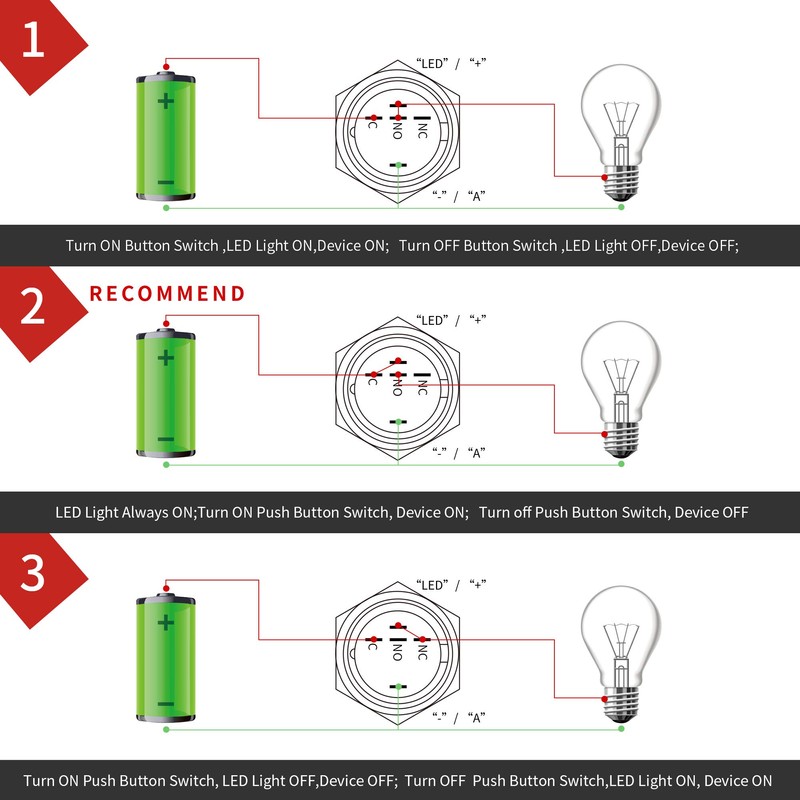 APIELE 16mm Latching Push Button Switch 12VDC On Off Stainless