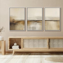 SIGNFORD Framed Canvas Print Wall Art Set Desert Haze Abstract Neutral Beige and Brown Illustrations Modern Art Relax/Calm for Living Room, Bedroom, Office - 16"x24"x3 White