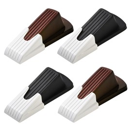 Door Stopper, Door Stop, Doorstopper, 4 Pack Rubber Door Stopper, Sturdy Non Slip, Stackable for Use, Work on All Floor Type, Equipped with Self-Adhesive Storage Bracket for Easy Storing(Black Brown)