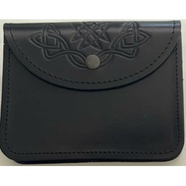 Scottish Celtic Embossed Kilt Belt Pouch with Real Leather Sporran Bag Piper Drummer (Black Leather)