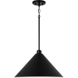 Capital Lighting 351311MB Alden Modern Industrial Metal Cone with White Interior Pendant Ceiling Light, 1-Light 100 Watt, 10" H x 18" W, Matte Black