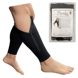 Presadee Original Shin 20-30 mmHg Compression Leg Swelling Calf Zipper Sleeve (Black, 3X-Large)
