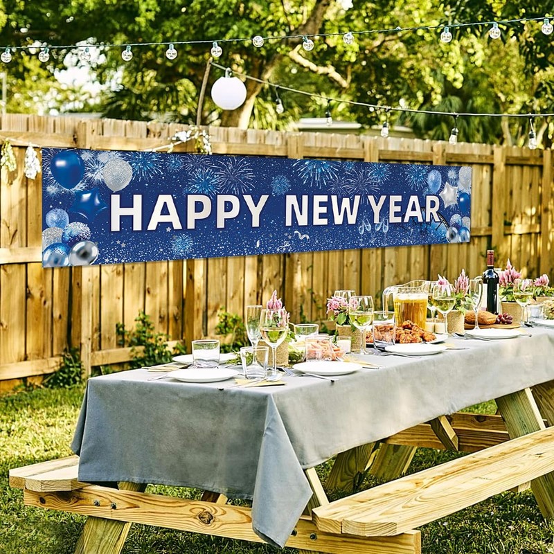 FHGG Happy New Year Backdrop Banner Decorations Polyester Sign Poster
