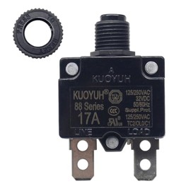 KUOYUH USA 17 Amp 88 Series Quick Connect Terminals Push-to-Reset Thermal Circuit Breaker with Transparent Waterproof Button Dust Cover (1 Pack)
