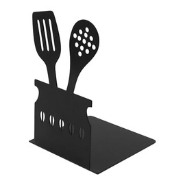 Sarini Black Cookbook BookendsSpoon Decorative Kitchen Metal Book Ends With Non-Slip Mat Metal Cookbook Storage Books Stoppers Metal Kitchen Cookbook Holder For Shelves