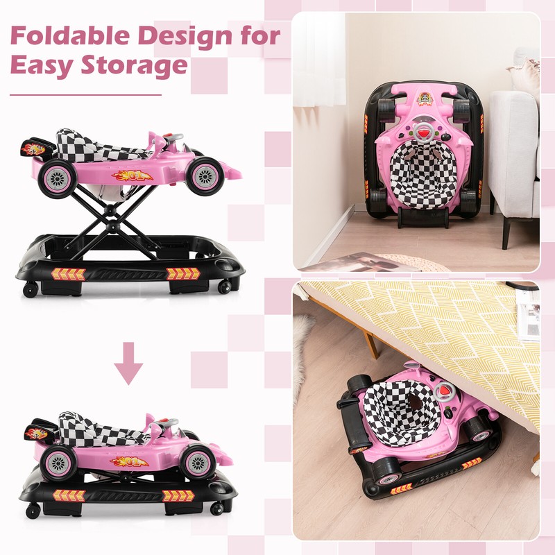 Honeyjoy 4-in-1 Foldable Baby Walker w/ 3-Level Adjustable Height Detachable