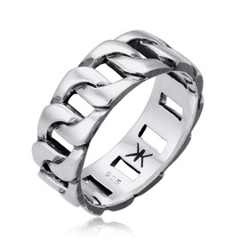 kuzzoi Men massive ring (8mm) in the tank design black oxidized band ring made of 925 sterling silver ring chunky chain look, ring size 66
