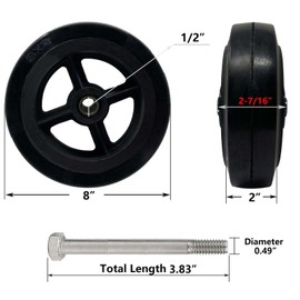 LONGRUNFORU 8”x 2”Industrial Casters, Black Rubber Tread on Cast lron Wheel, Roller Bearing-1/2 Bore, Set of 4 with up to 2600 LB Capacity(4 Pack)