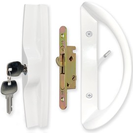 ALLYWASAI Patio Sliding Door Handle Set with Mortise Lock, Key Cylinder and Face Plate, Full Replacement Handle Lock Set Fits Door Thickness from 1-1/2" to 1-3/4", 3-15/16" Screw Hole Spacing, White