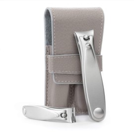 GERMANIKURE Nail Clippers Set in Gray Leather Case – Ethically Made in Solingen Germany, FINOX Stainless Steel Tools – Professional Quality Manicure & Pedicure Kit