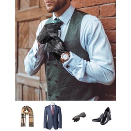 MELLIEX Men's Leather Gloves, Faux Leather Gloves, Thin, Unlined, Windproof, Touchscreen Leather Gloves, Thick