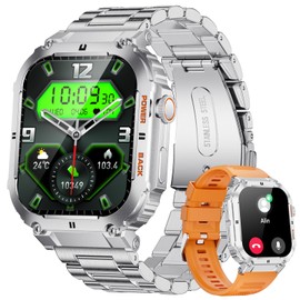 LIGE Military Smart Watches for Men with (Answer/Make Calls),400mAh Large Battery,1.96’’ DH,5ATM Waterproof Smartwatch,120+Sport Modes Heart Rate/Sleep Monitor for Android iOS Silver