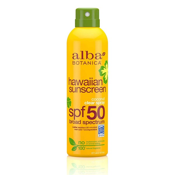 Alba Botanica Hawaiian Sunscreen Clear Spray, SPF 50, Coconut, 6 Oz