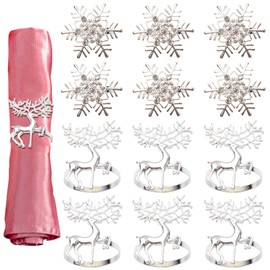 SANZHENG 12 Pcs Christmas Napkin Rings, Electroplated Metal Napkin Rings Christmas Table Decorations Napkin Holder Set for Dinner Wedding Party Supplies