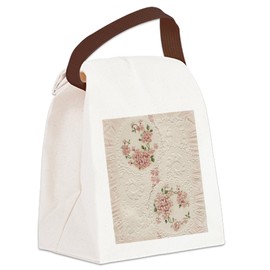 CafePress Vintage Antique Victorian Cream Floral Canvas Lunc Canvas Lunch Bag with Strap Handle